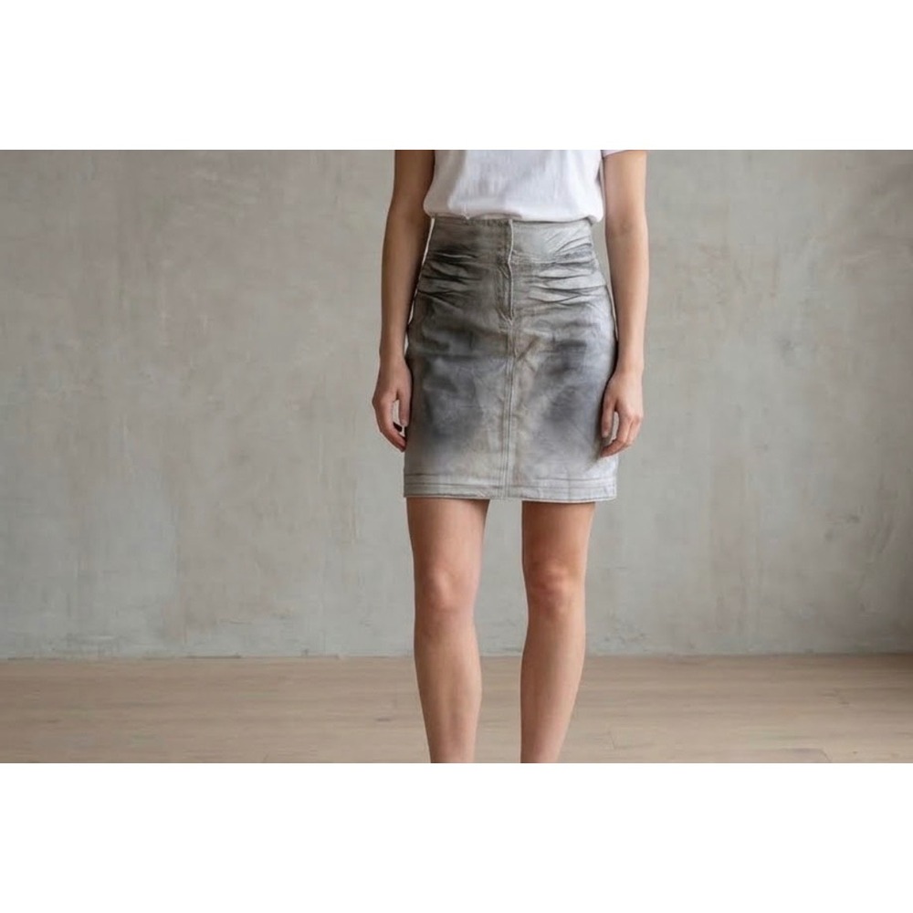 DKNY 90s VTG NWT Distressed Leather Suede Mini Skirt Designer Italy Grunge Sz8